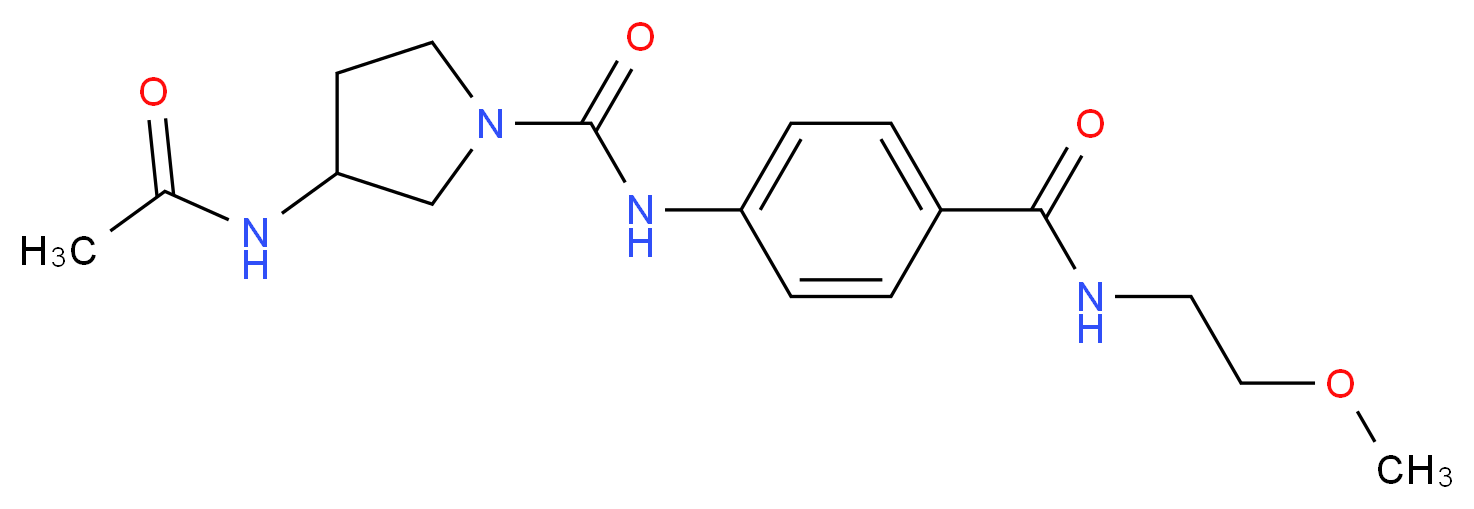 3-(acetylamino)-N-(4-{[(2-methoxyethyl)amino]carbonyl}phenyl)pyrrolidine-1-carboxamide_分子结构_CAS_)