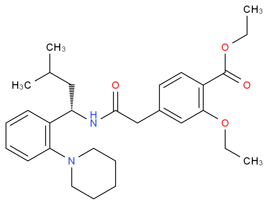 ethyl 2-ethoxy-4-({[(1S)-3-methyl-1-[2-(piperidin-1-yl)phenyl]butyl]carbamoyl}methyl)benzoate_分子结构_CAS_147770-06-7