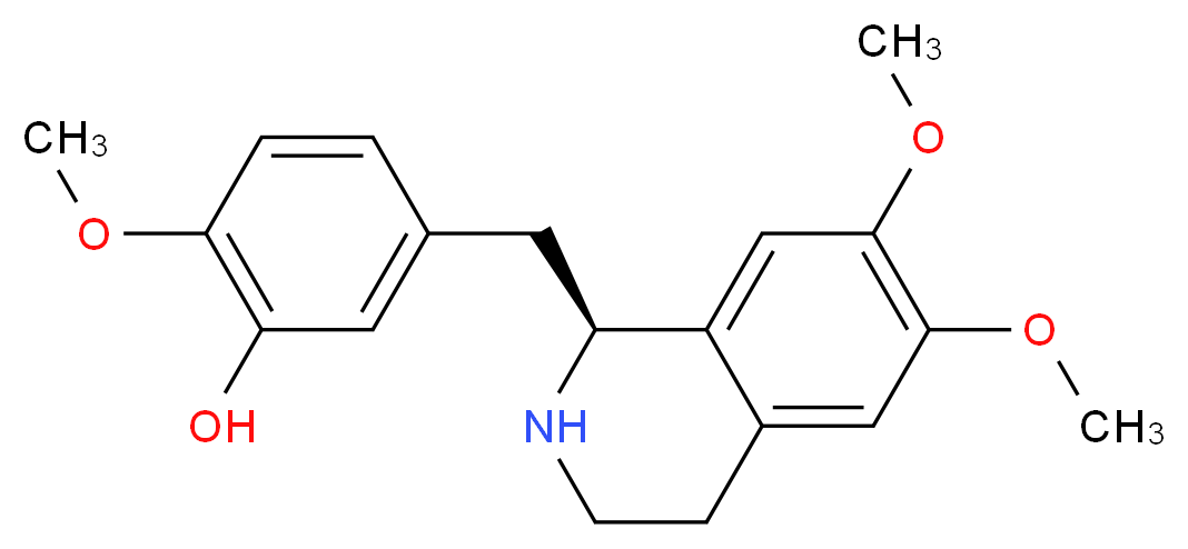 5-{[(1S)-6,7-dimethoxy-1,2,3,4-tetrahydroisoquinolin-1-yl]methyl}-2-methoxyphenol_分子结构_CAS_1206614-00-7