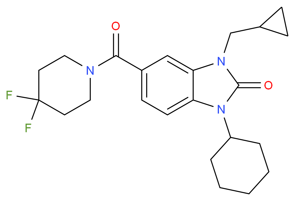 1-cyclohexyl-3-(cyclopropylmethyl)-5-[(4,4-difluoropiperidin-1-yl)carbonyl]-1,3-dihydro-2H-benzimidazol-2-one_分子结构_CAS_)