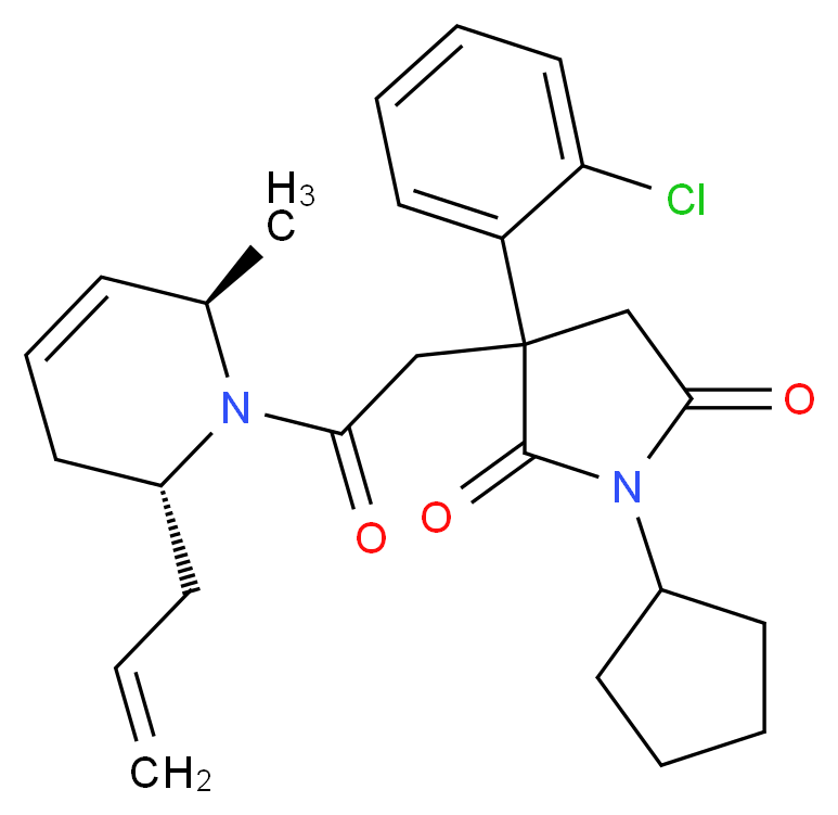 3-{2-[(2R*,6R*)-2-allyl-6-methyl-3,6-dihydro-1(2H)-pyridinyl]-2-oxoethyl}-3-(2-chlorophenyl)-1-cyclopentyl-2,5-pyrrolidinedione_分子结构_CAS_)