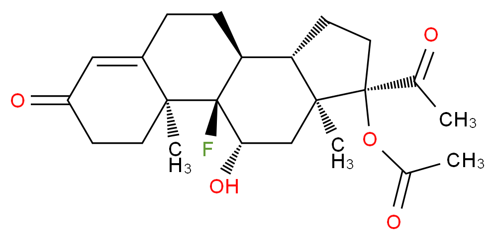 (1R,2S,10S,11S,14R,15S,17S)-14-acetyl-1-fluoro-17-hydroxy-2,15-dimethyl-5-oxotetracyclo[8.7.0.0<sup>2</sup>,<sup>7</sup>.0<sup>1</sup><sup>1</sup>,<sup>1</sup><sup>5</sup>]heptadec-6-en-14-yl acetate_分子结构_CAS_2529-45-5