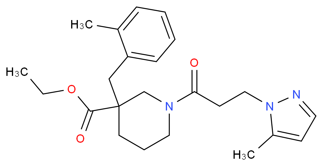 ethyl 3-(2-methylbenzyl)-1-[3-(5-methyl-1H-pyrazol-1-yl)propanoyl]-3-piperidinecarboxylate_分子结构_CAS_)
