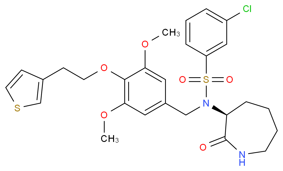 3-chloro-N-{3,5-dimethoxy-4-[2-(3-thienyl)ethoxy]benzyl}-N-[(3S)-2-oxo-3-azepanyl]benzenesulfonamide_分子结构_CAS_)