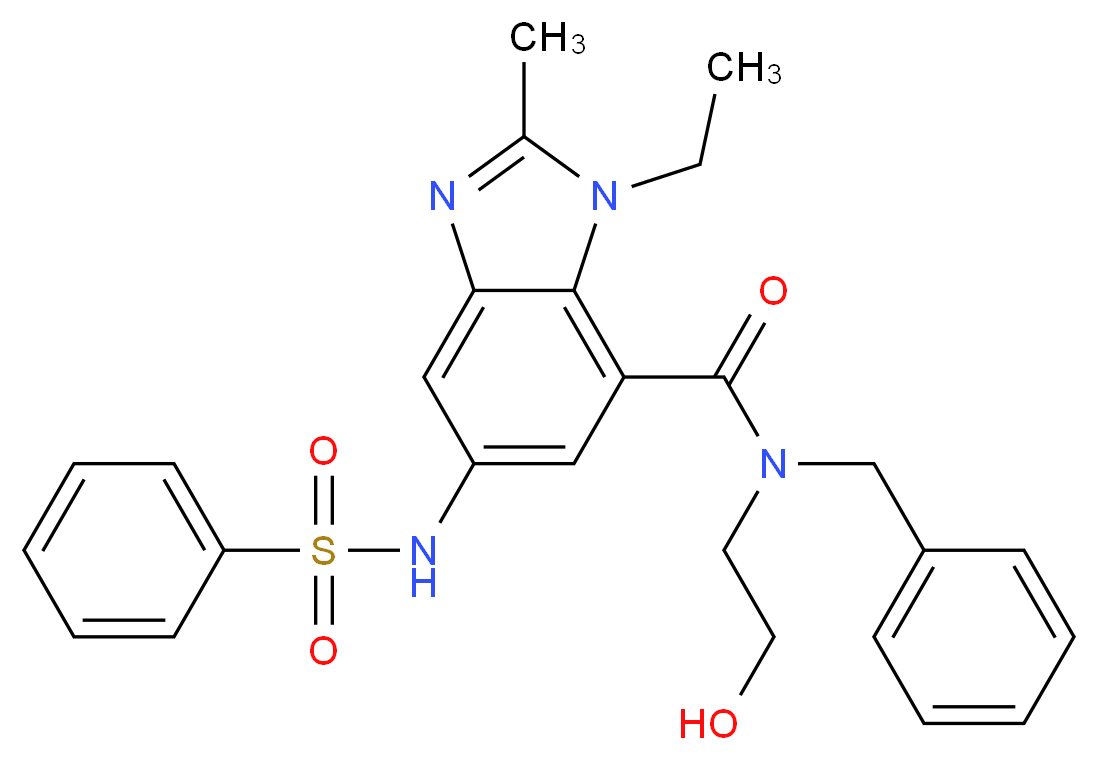 N-benzyl-1-ethyl-N-(2-hydroxyethyl)-2-methyl-5-[(phenylsulfonyl)amino]-1H-benzimidazole-7-carboxamide_分子结构_CAS_)
