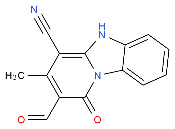 2-Formyl-3-methyl-1-oxo-1,5-dihydro-benzo[4,5]imidazo[1,2-a]pyridine-4-carbonitrile_分子结构_CAS_121105-77-9)