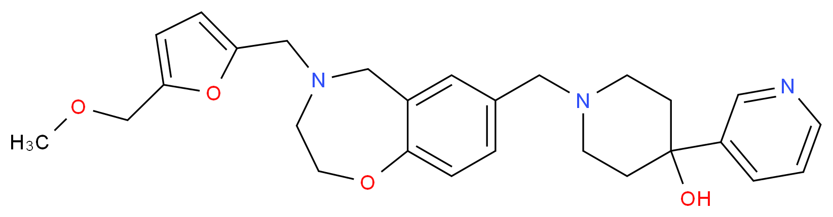 1-[(4-{[5-(methoxymethyl)-2-furyl]methyl}-2,3,4,5-tetrahydro-1,4-benzoxazepin-7-yl)methyl]-4-(3-pyridinyl)-4-piperidinol_分子结构_CAS_)