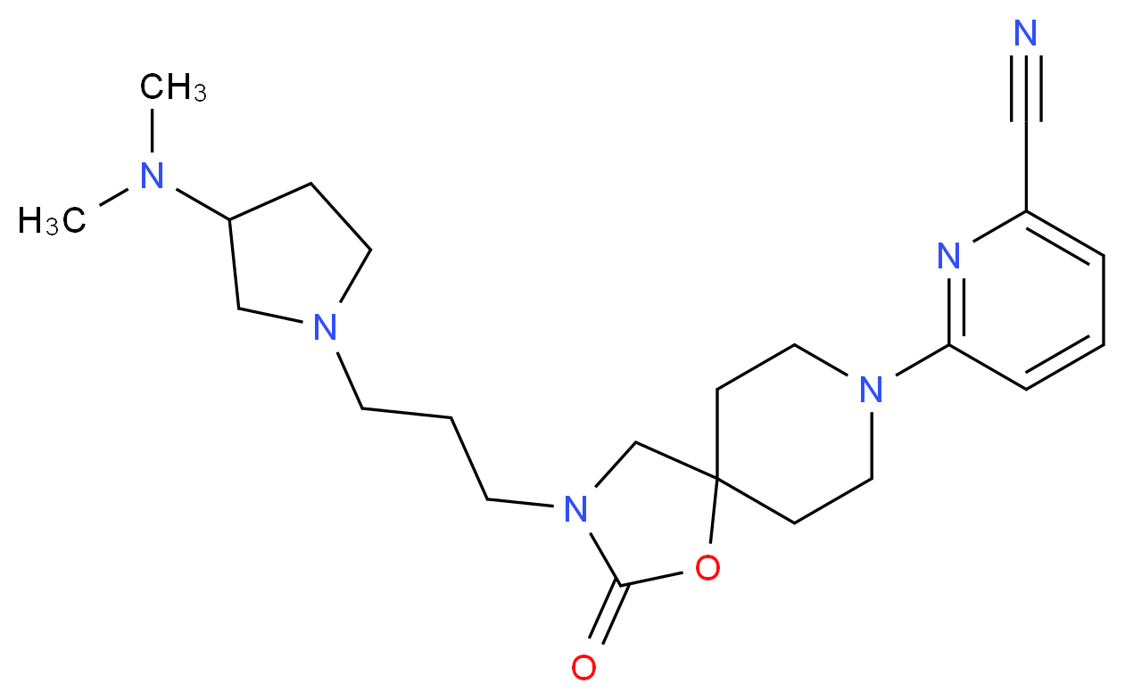 6-(3-{3-[3-(dimethylamino)pyrrolidin-1-yl]propyl}-2-oxo-1-oxa-3,8-diazaspiro[4.5]dec-8-yl)pyridine-2-carbonitrile_分子结构_CAS_)