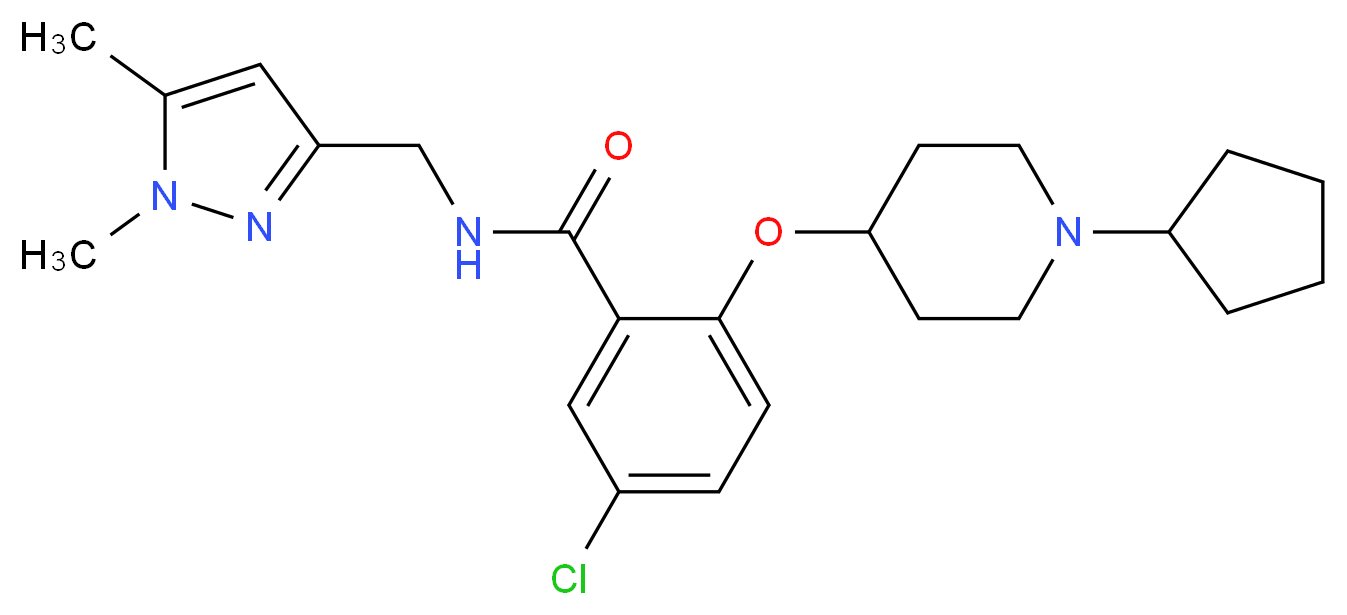 5-chloro-2-[(1-cyclopentyl-4-piperidinyl)oxy]-N-[(1,5-dimethyl-1H-pyrazol-3-yl)methyl]benzamide_分子结构_CAS_)