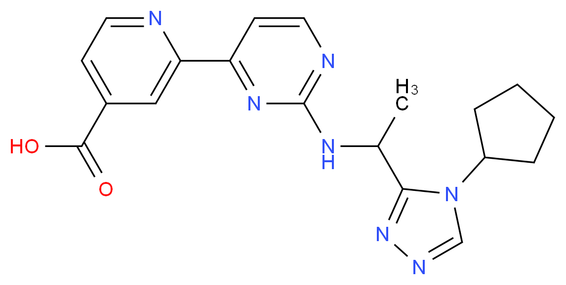 2-(2-{[1-(4-cyclopentyl-4H-1,2,4-triazol-3-yl)ethyl]amino}pyrimidin-4-yl)isonicotinic acid_分子结构_CAS_)