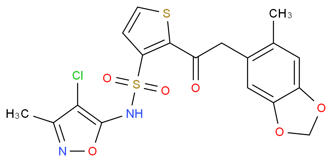 N-(4-chloro-3-methyl-1,2-oxazol-5-yl)-2-[2-(6-methyl-2H-1,3-benzodioxol-5-yl)acetyl]thiophene-3-sulfonamide_分子结构_CAS_210421-64-0