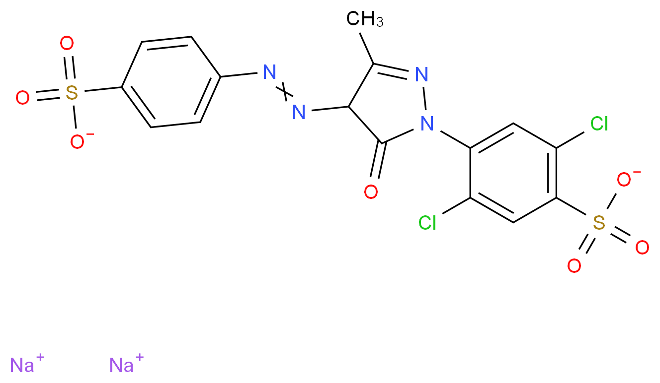 disodium 2,5-dichloro-4-{3-methyl-5-oxo-4-[2-(4-sulfonatophenyl)diazen-1-yl]-4,5-dihydro-1H-pyrazol-1-yl}benzene-1-sulfonate_分子结构_CAS_6359-98-4