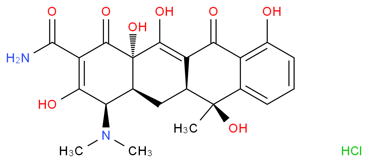 (4R,4aS,5aS,6S,12aS)-4-(dimethylamino)-3,6,10,12,12a-pentahydroxy-6-methyl-1,11-dioxo-1,4,4a,5,5a,6,11,12a-octahydrotetracene-2-carboxamide hydrochloride_分子结构_CAS_23313-80-6