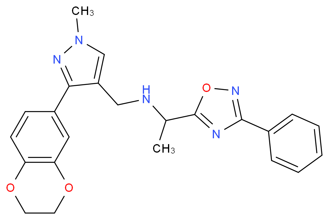 N-{[3-(2,3-dihydro-1,4-benzodioxin-6-yl)-1-methyl-1H-pyrazol-4-yl]methyl}-1-(3-phenyl-1,2,4-oxadiazol-5-yl)ethanamine_分子结构_CAS_)