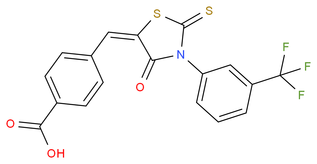 4-{[(5E)-4-oxo-2-sulfanylidene-3-[3-(trifluoromethyl)phenyl]-1,3-thiazolidin-5-ylidene]methyl}benzoic acid_分子结构_CAS_307510-92-5