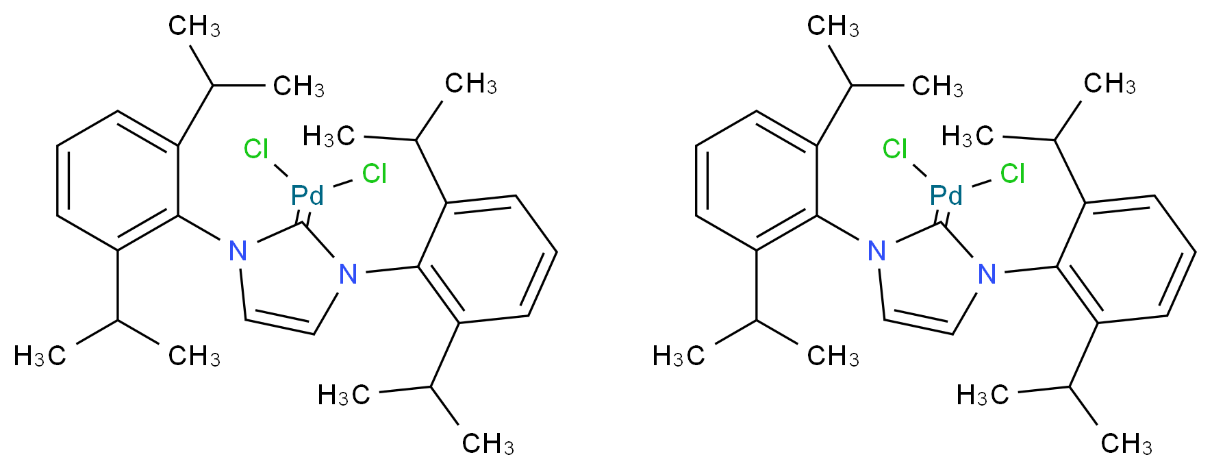 bis({1,3-bis[2,6-bis(propan-2-yl)phenyl]-2,3-dihydro-1H-imidazol-2-ylidene}dichloropalladium)_分子结构_CAS_444910-17-2