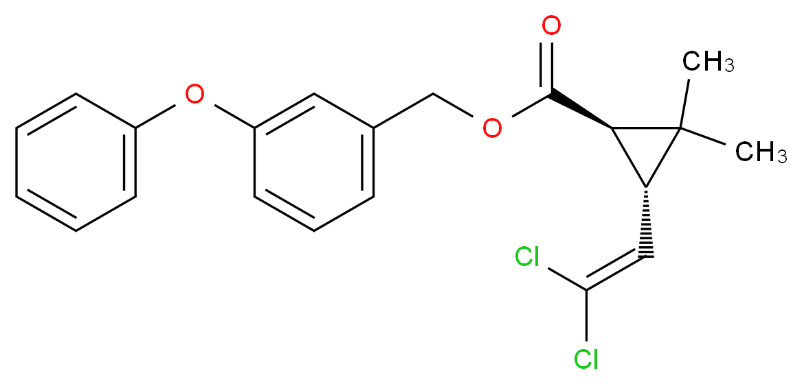 (3-phenoxyphenyl)methyl (1R,3S)-3-(2,2-dichloroethenyl)-2,2-dimethylcyclopropane-1-carboxylate_分子结构_CAS_61949-77-7