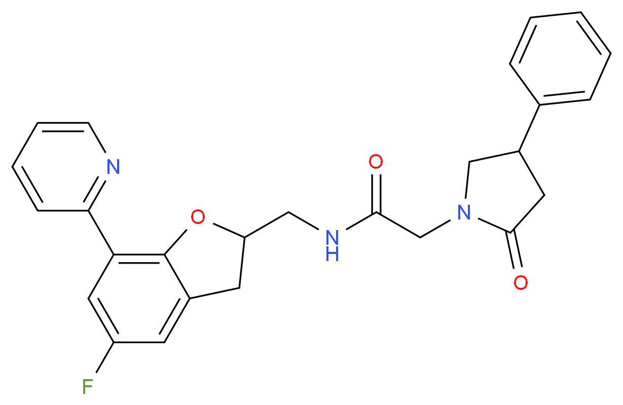 N-{[5-fluoro-7-(2-pyridinyl)-2,3-dihydro-1-benzofuran-2-yl]methyl}-2-(2-oxo-4-phenyl-1-pyrrolidinyl)acetamide_分子结构_CAS_)