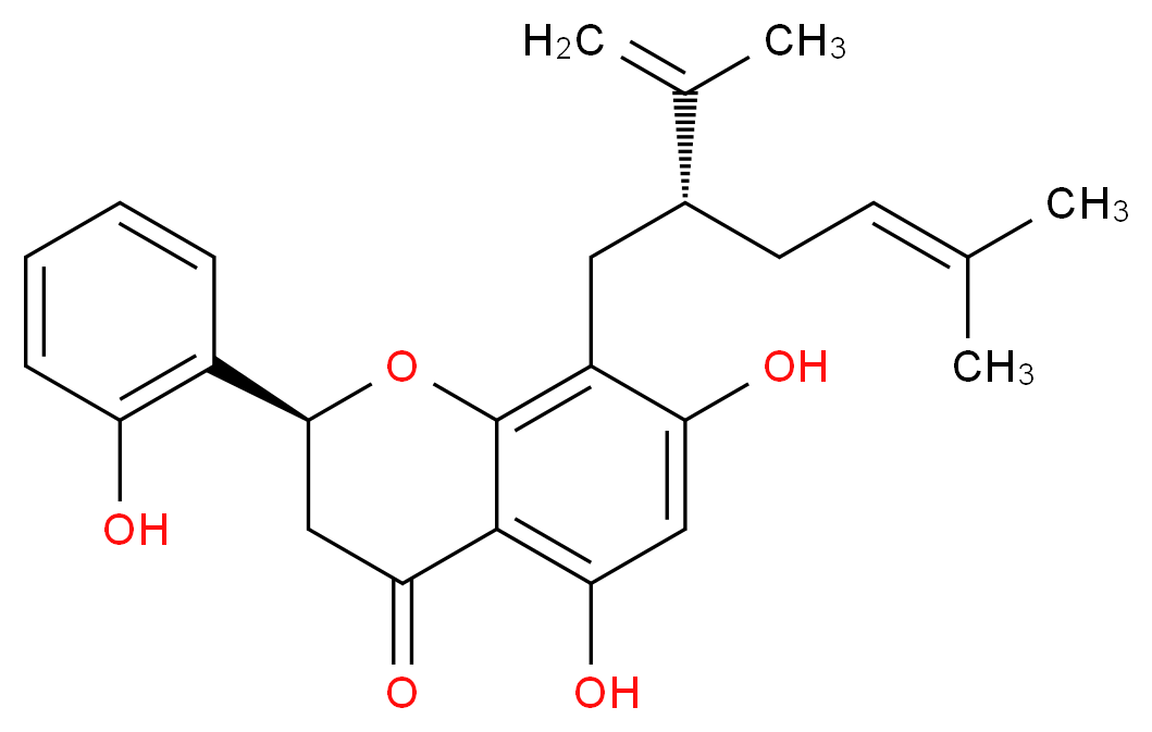 (2S)-5,7-dihydroxy-2-(2-hydroxyphenyl)-8-[(2R)-5-methyl-2-(prop-1-en-2-yl)hex-4-en-1-yl]-3,4-dihydro-2H-1-benzopyran-4-one_分子结构_CAS_99217-63-7