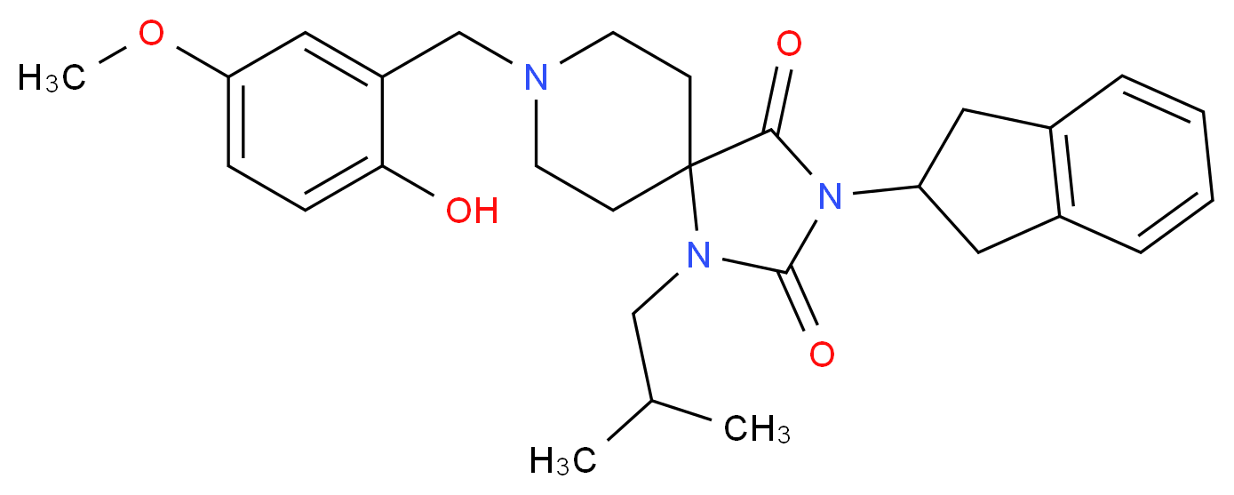 3-(2,3-dihydro-1H-inden-2-yl)-8-(2-hydroxy-5-methoxybenzyl)-1-isobutyl-1,3,8-triazaspiro[4.5]decane-2,4-dione_分子结构_CAS_)