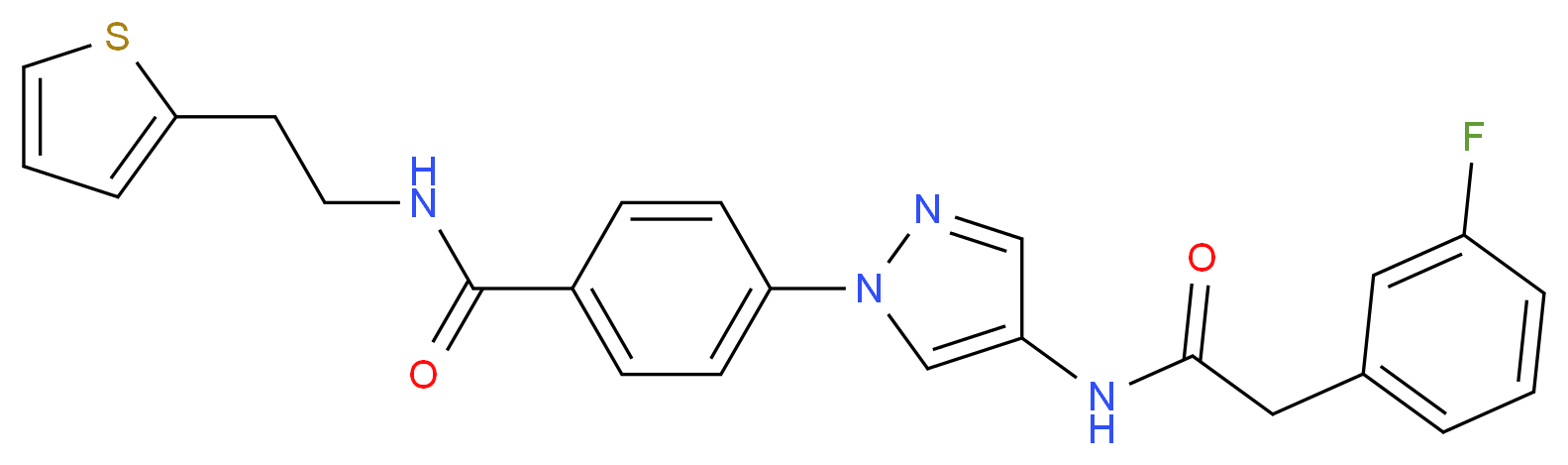 4-(4-{[(3-fluorophenyl)acetyl]amino}-1H-pyrazol-1-yl)-N-[2-(2-thienyl)ethyl]benzamide_分子结构_CAS_)