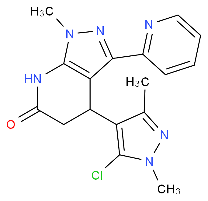 4-(5-chloro-1,3-dimethyl-1H-pyrazol-4-yl)-1-methyl-3-pyridin-2-yl-1,4,5,7-tetrahydro-6H-pyrazolo[3,4-b]pyridin-6-one_分子结构_CAS_)