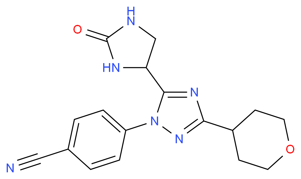 4-[5-(2-oxoimidazolidin-4-yl)-3-(tetrahydro-2H-pyran-4-yl)-1H-1,2,4-triazol-1-yl]benzonitrile_分子结构_CAS_)
