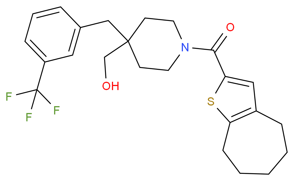 {1-(5,6,7,8-tetrahydro-4H-cyclohepta[b]thien-2-ylcarbonyl)-4-[3-(trifluoromethyl)benzyl]-4-piperidinyl}methanol_分子结构_CAS_)