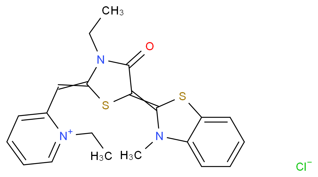 1-ethyl-2-{[3-ethyl-5-(3-methyl-2,3-dihydro-1,3-benzothiazol-2-ylidene)-4-oxo-1,3-thiazolidin-2-ylidene]methyl}pyridin-1-ium chloride_分子结构_CAS_147366-41-4