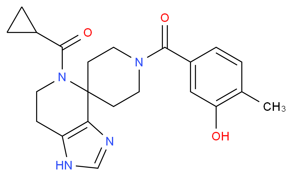 5-{[5-(cyclopropylcarbonyl)-1,5,6,7-tetrahydro-1'H-spiro[imidazo[4,5-c]pyridine-4,4'-piperidin]-1'-yl]carbonyl}-2-methylphenol_分子结构_CAS_)