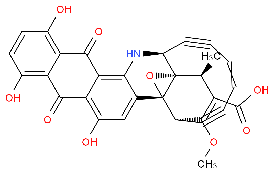 (2R,4S,5S,8R,15S)-21,24,28-trihydroxy-7-methoxy-5-methyl-19,26-dioxo-3-oxa-16-azaheptacyclo[15.12.0.0<sup>2</sup>,<sup>4</sup>.0<sup>2</sup>,<sup>8</sup>.0<sup>4</sup>,<sup>1</sup><sup>5</sup>.0<sup>1</sup><sup>8</sup>,<sup>2</sup><sup>7</sup>.0<sup>2</sup><sup>0</sup>,<sup>2</sup><sup>5</sup>]nonacosa-1(29),6,11,17,20,22,24,27-octaen-9,13-diyne-6-carboxylic acid_分子结构_CAS_124412-57-3