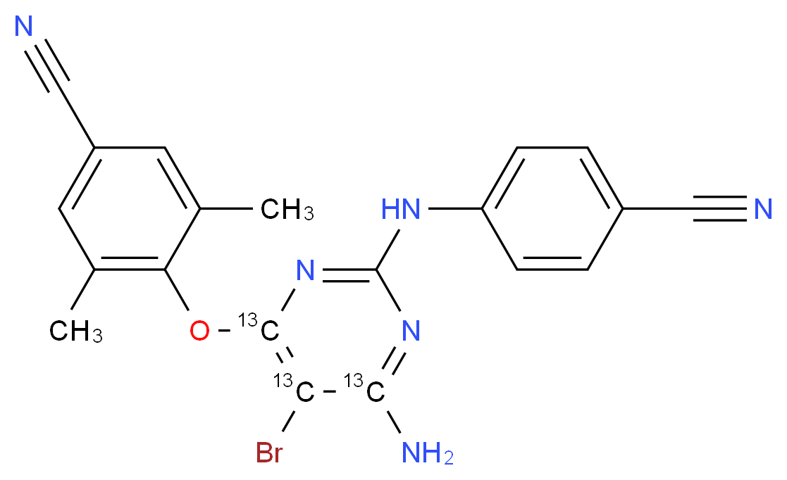 4-({6-amino-5-bromo-2-[(4-cyanophenyl)amino](4,5,6-<sup>1</sup><sup>3</sup>C<sub>3</sub>)pyrimidin-4-yl}oxy)-3,5-dimethylbenzonitrile_分子结构_CAS_1189671-48-4