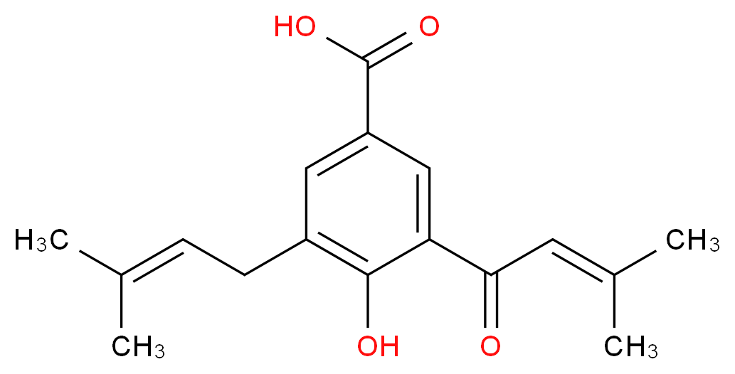 4-Hydroxy-3-(3-methyl-2-butenoyl)-
5-(3-methyl-2-butenyl)benzoic acid_分子结构_CAS_155051-85-7)