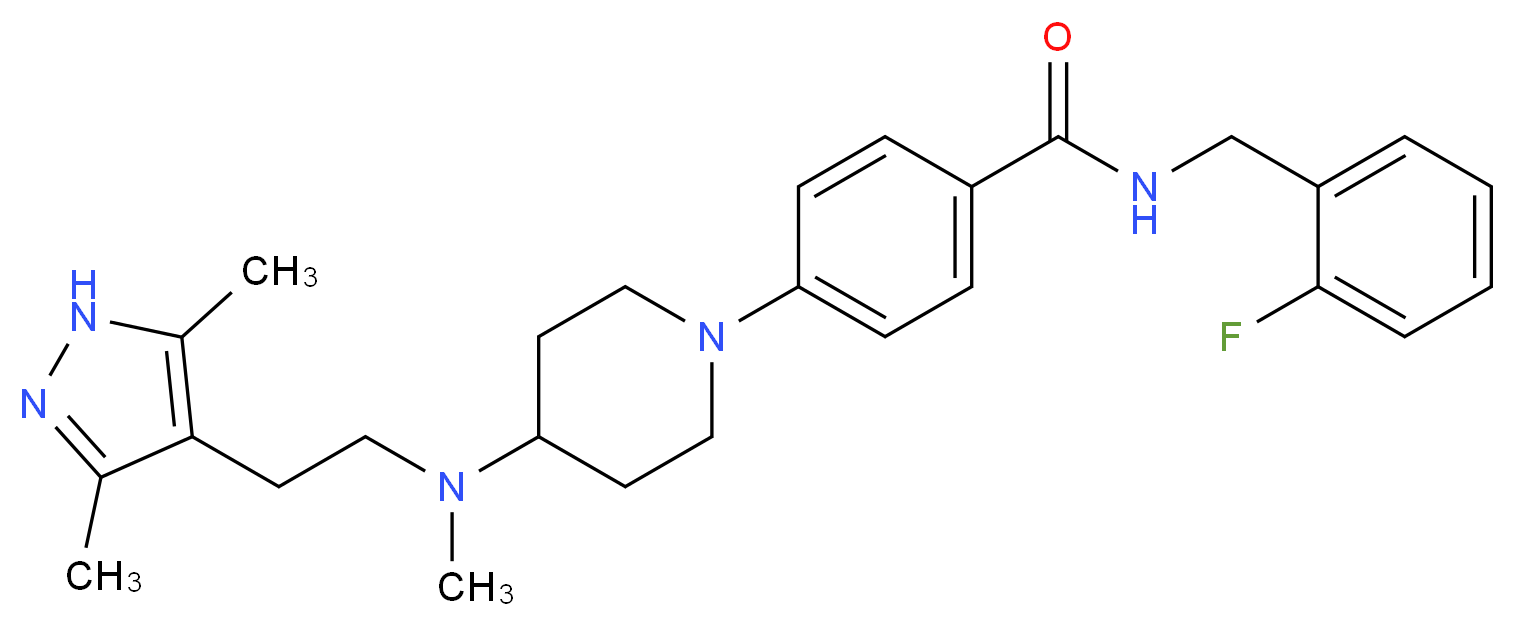 4-{4-[[2-(3,5-dimethyl-1H-pyrazol-4-yl)ethyl](methyl)amino]-1-piperidinyl}-N-(2-fluorobenzyl)benzamide_分子结构_CAS_)