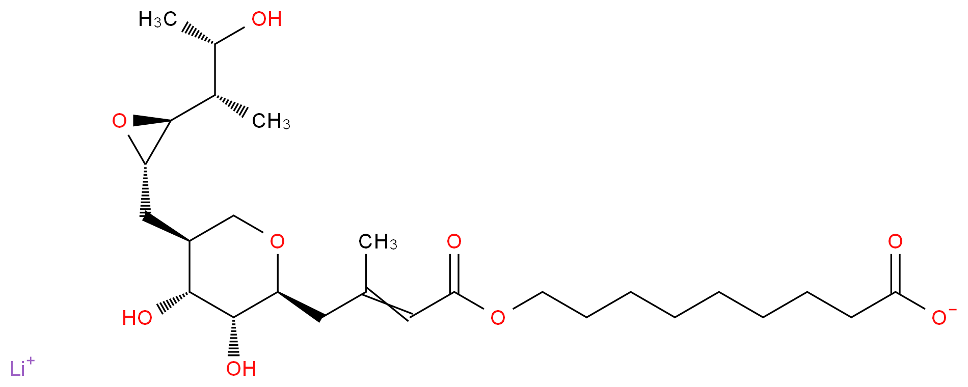 lithium(1+) ion 9-({4-[(2S,3R,4R,5S)-3,4-dihydroxy-5-{[(2S,3S)-3-[(2S,3S)-3-hydroxybutan-2-yl]oxiran-2-yl]methyl}oxan-2-yl]-3-methylbut-2-enoyl}oxy)nonanoate_分子结构_CAS_73346-79-9