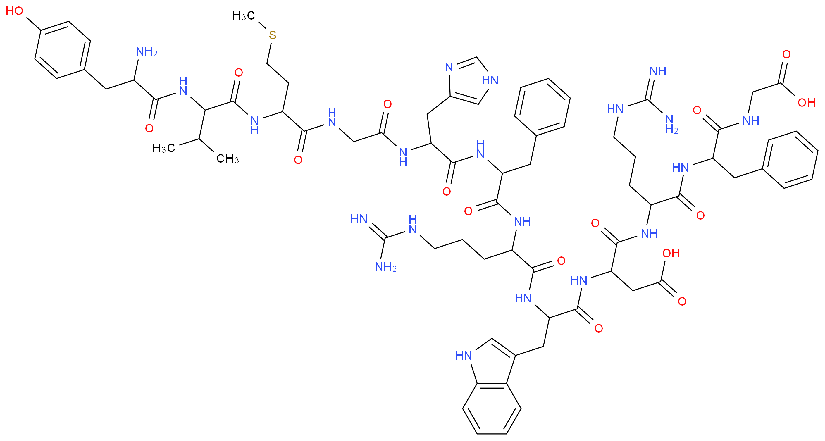 3-{2-[2-(2-{2-[2-(2-{2-[2-amino-3-(4-hydroxyphenyl)propanamido]-3-methylbutanamido}-4-(methylsulfanyl)butanamido)acetamido]-3-(1H-imidazol-4-yl)propanamido}-3-phenylpropanamido)-5-carbamimidamidopentanamido]-3-(1H-indol-3-yl)propanamido}-3-{[4-carbamimidamido-1-({1-[(carboxymethyl)carbamoyl]-2-phenylethyl}carbamoyl)butyl]carbamoyl}propanoic acid_分子结构_CAS_72711-43-4