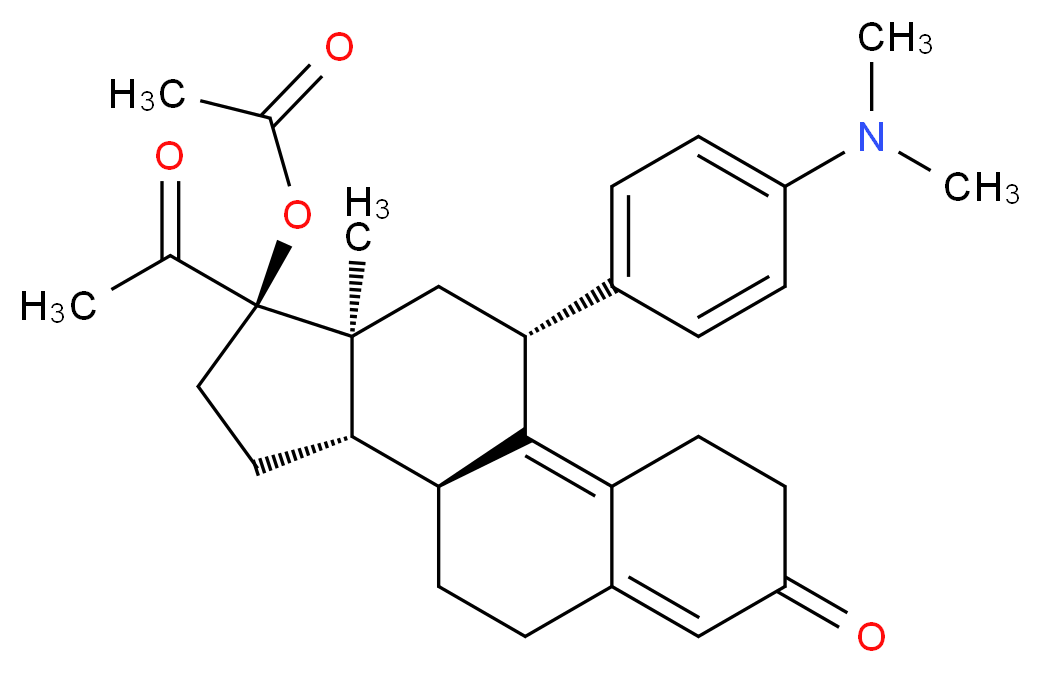 (10S,11S,14R,15S,17R)-14-acetyl-17-[4-(dimethylamino)phenyl]-15-methyl-5-oxotetracyclo[8.7.0.0<sup>2</sup>,<sup>7</sup>.0<sup>1</sup><sup>1</sup>,<sup>1</sup><sup>5</sup>]heptadeca-1,6-dien-14-yl acetate_分子结构_CAS_126784-99-4