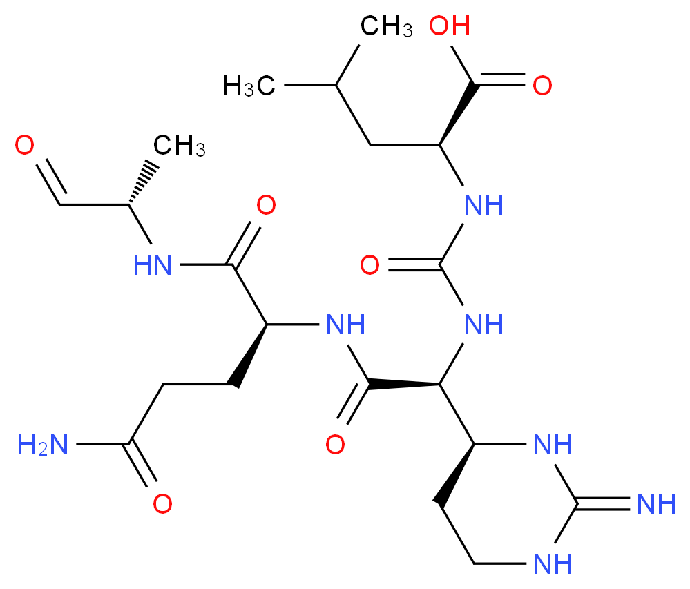 (2S)-2-({[(S)-{[(1S)-3-carbamoyl-1-{[(2S)-1-oxopropan-2-yl]carbamoyl}propyl]carbamoyl}[(4S)-2-imino-1,3-diazinan-4-yl]methyl]carbamoyl}amino)-4-methylpentanoic acid_分子结构_CAS_51798-45-9