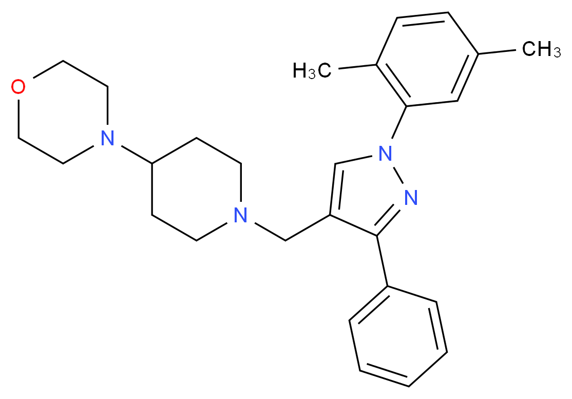 4-(1-{[1-(2,5-dimethylphenyl)-3-phenyl-1H-pyrazol-4-yl]methyl}-4-piperidinyl)morpholine_分子结构_CAS_)