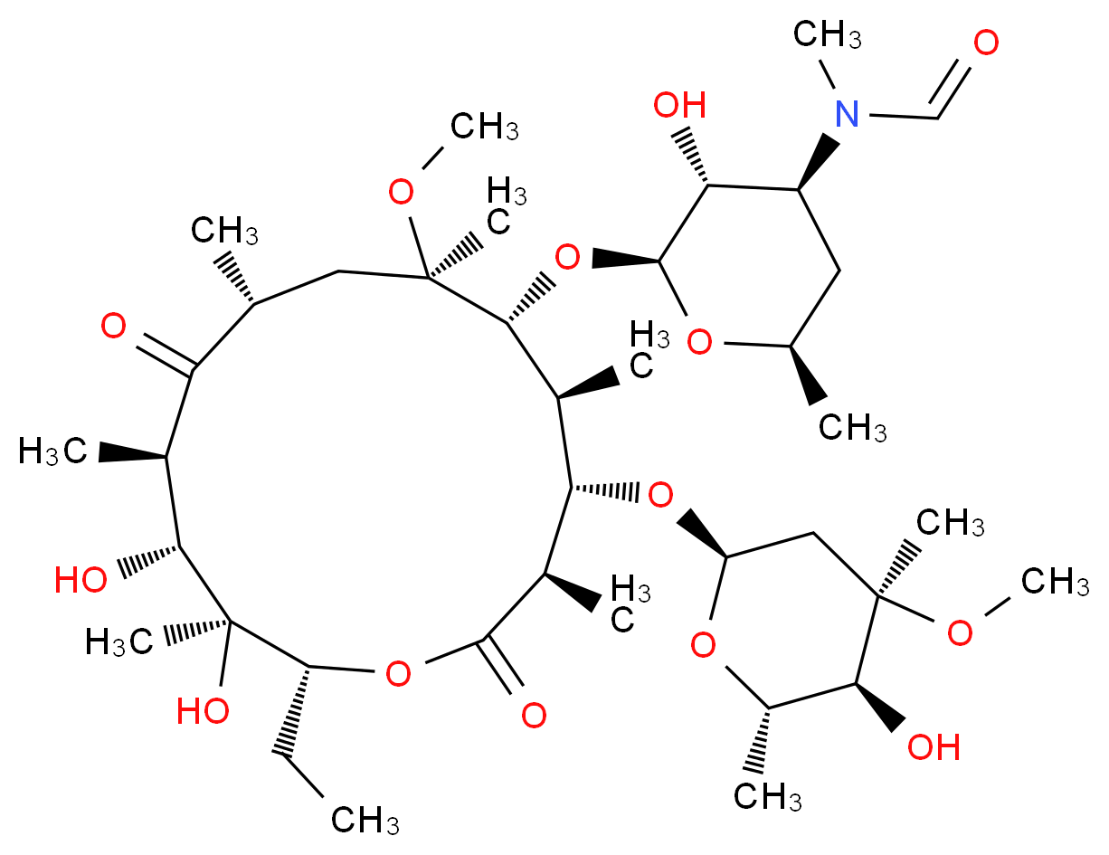 N-[(2S,3R,4S,6R)-2-{[(3R,4S,5S,6R,7R,9R,11R,12R,13S,14R)-14-ethyl-12,13-dihydroxy-4-{[(2R,4R,5S,6S)-5-hydroxy-4-methoxy-4,6-dimethyloxan-2-yl]oxy}-7-methoxy-3,5,7,9,11,13-hexamethyl-2,10-dioxo-1-oxacyclotetradecan-6-yl]oxy}-3-hydroxy-6-methyloxan-4-yl]-N-methylformamide_分子结构_CAS_127140-69-6