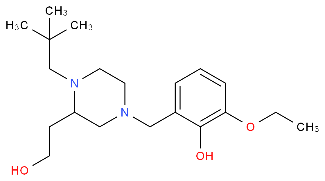 2-{[4-(2,2-dimethylpropyl)-3-(2-hydroxyethyl)-1-piperazinyl]methyl}-6-ethoxyphenol_分子结构_CAS_)