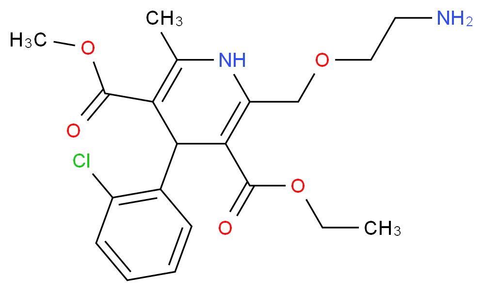 3-ethyl 5-methyl 2-[(2-aminoethoxy)methyl]-4-(2-chlorophenyl)-6-methyl-1,4-dihydropyridine-3,5-dicarboxylate_分子结构_CAS_88150-42-9