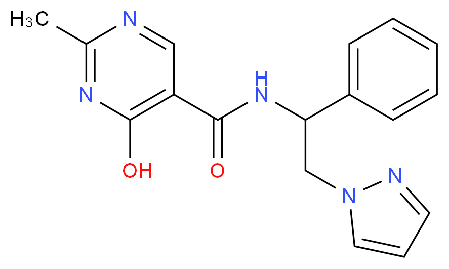 4-hydroxy-2-methyl-N-[1-phenyl-2-(1H-pyrazol-1-yl)ethyl]pyrimidine-5-carboxamide_分子结构_CAS_)