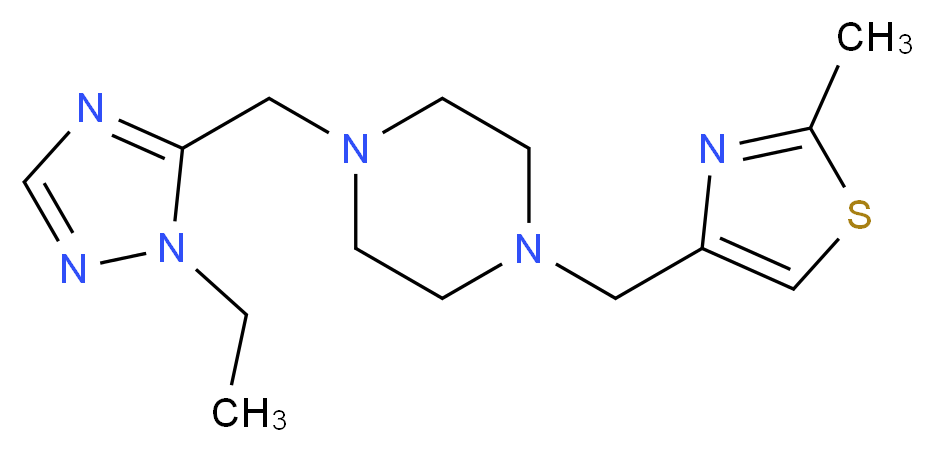1-[(1-ethyl-1H-1,2,4-triazol-5-yl)methyl]-4-[(2-methyl-1,3-thiazol-4-yl)methyl]piperazine_分子结构_CAS_)