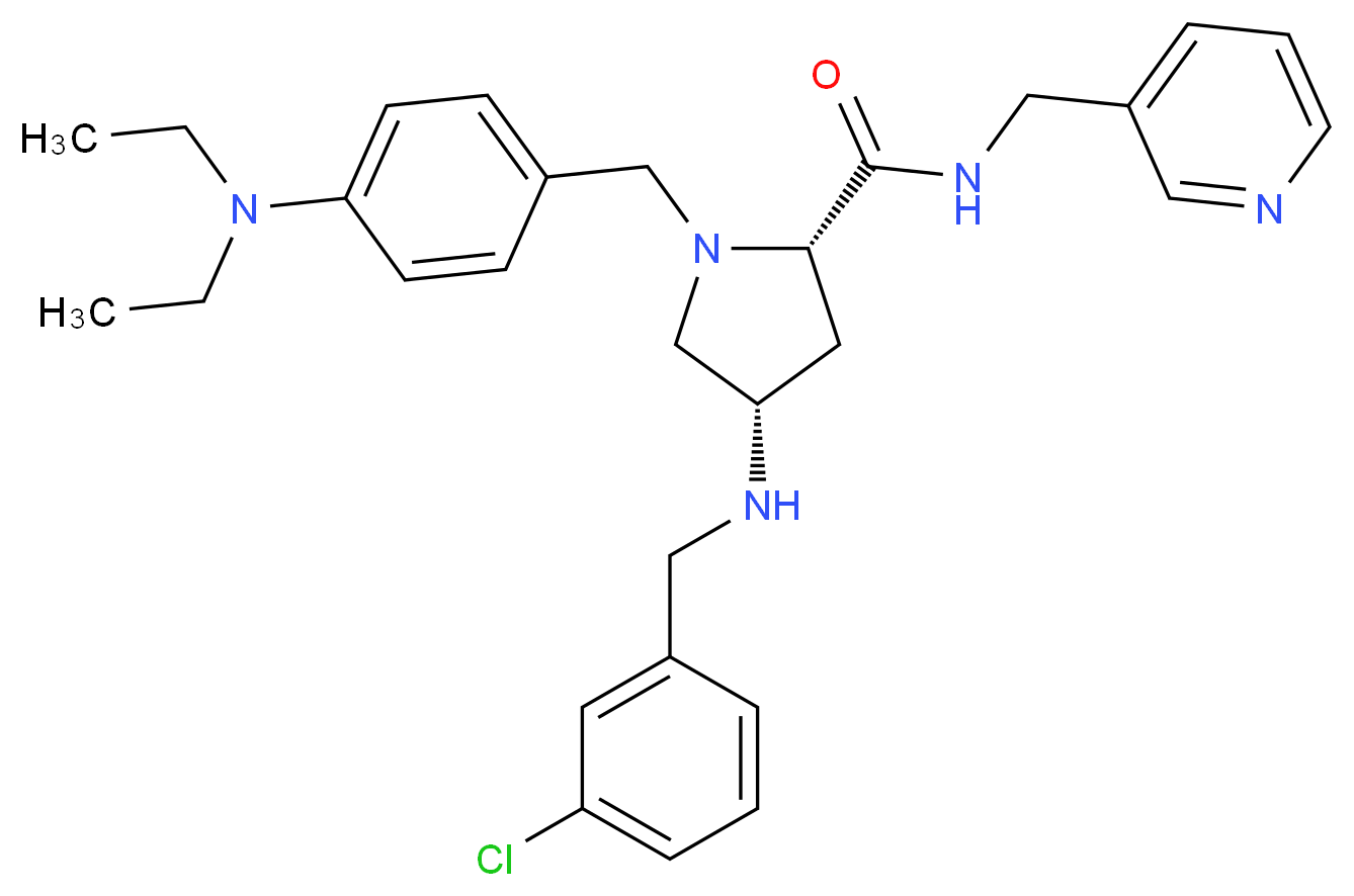 (4S)-4-[(3-chlorobenzyl)amino]-1-[4-(diethylamino)benzyl]-N-(3-pyridinylmethyl)-L-prolinamide_分子结构_CAS_)