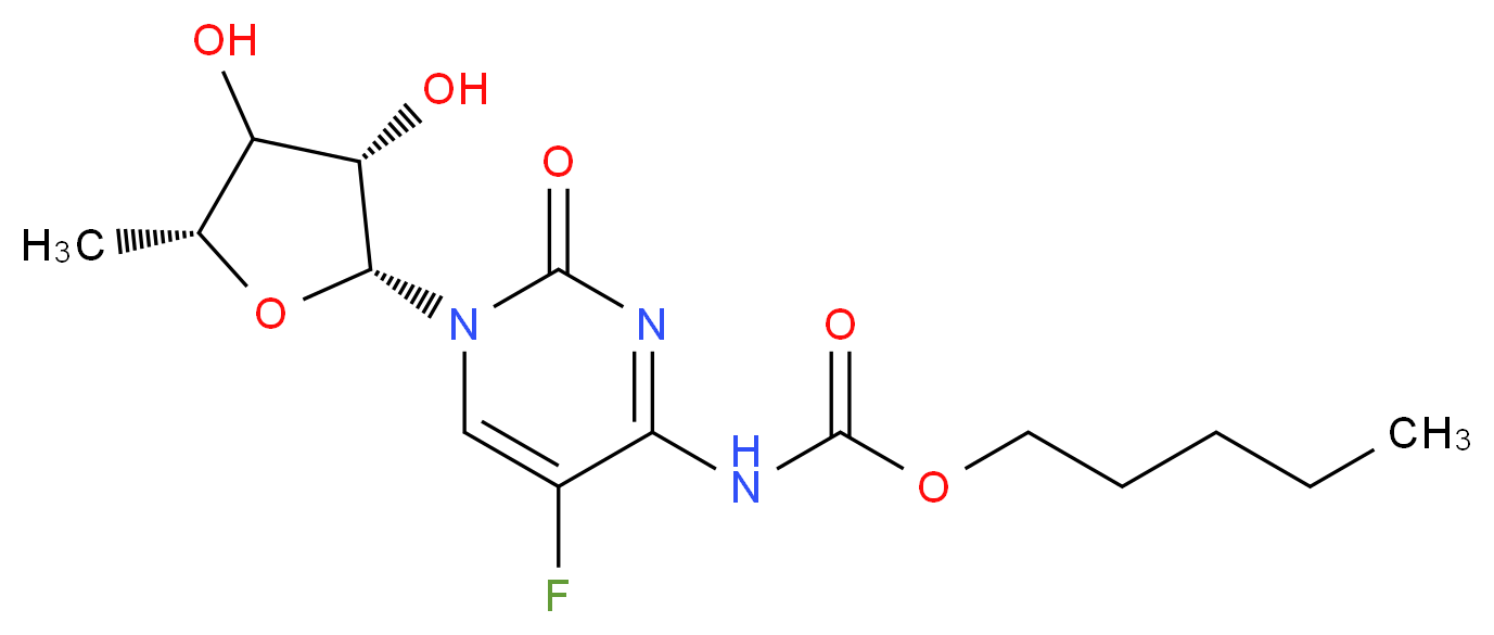 pentyl N-{1-[(2R,3S,5R)-3,4-dihydroxy-5-methyloxolan-2-yl]-5-fluoro-2-oxo-1,2-dihydropyrimidin-4-yl}carbamate_分子结构_CAS_154361-50-9