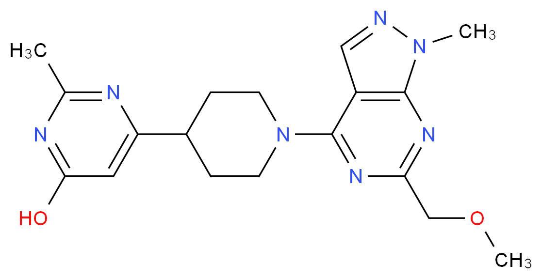 6-{1-[6-(methoxymethyl)-1-methyl-1H-pyrazolo[3,4-d]pyrimidin-4-yl]-4-piperidinyl}-2-methyl-4-pyrimidinol_分子结构_CAS_)