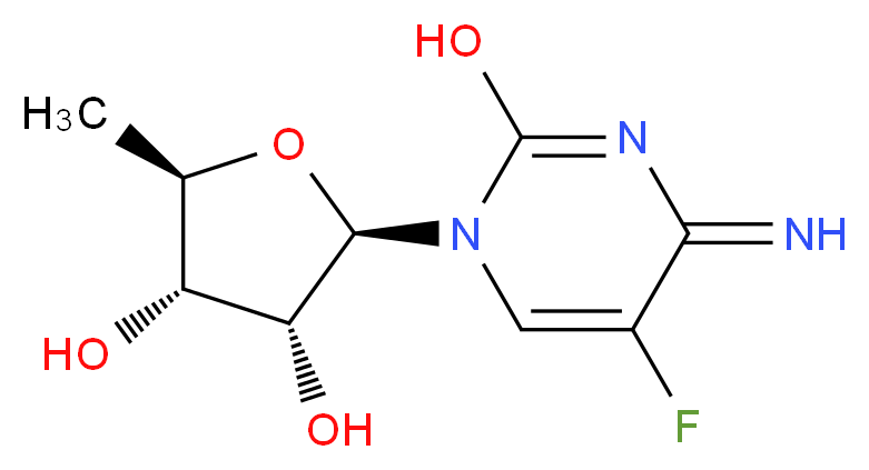 (2R,3R,4S,5R)-2-(5-fluoro-2-hydroxy-4-imino-1,4-dihydropyrimidin-1-yl)-5-methyloxolane-3,4-diol_分子结构_CAS_66335-38-4