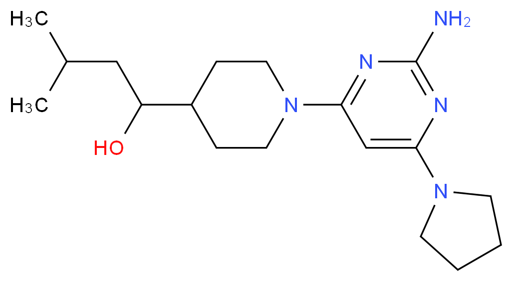 1-{1-[2-amino-6-(1-pyrrolidinyl)-4-pyrimidinyl]-4-piperidinyl}-3-methyl-1-butanol_分子结构_CAS_)