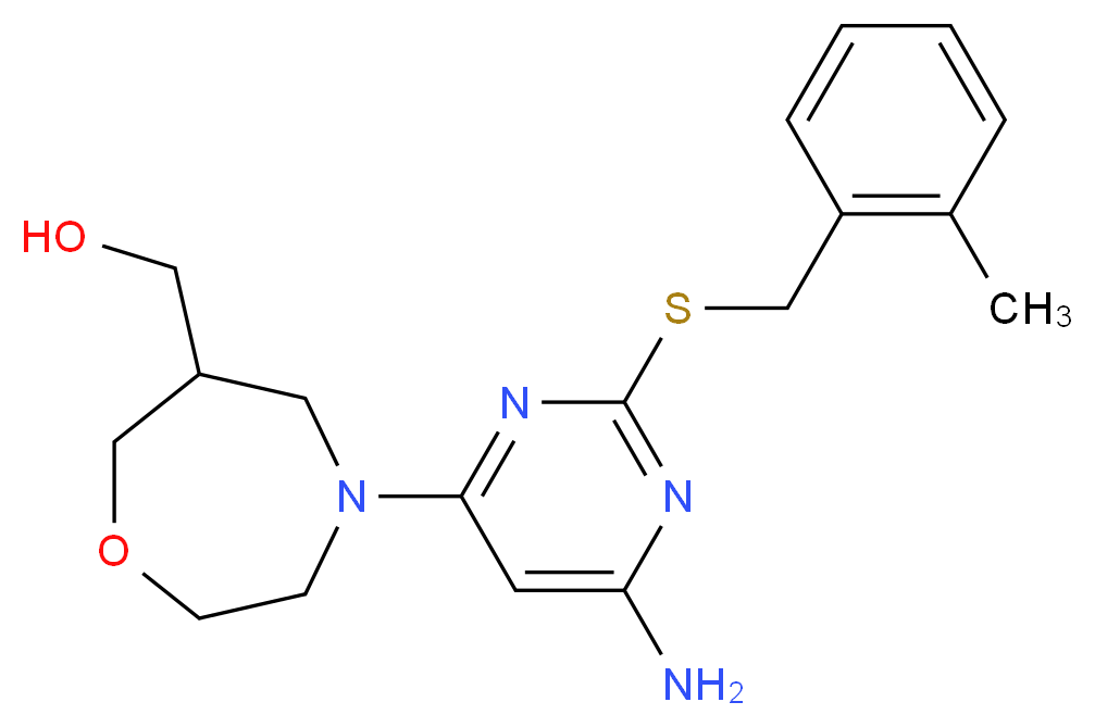 (4-{6-amino-2-[(2-methylbenzyl)thio]pyrimidin-4-yl}-1,4-oxazepan-6-yl)methanol_分子结构_CAS_)